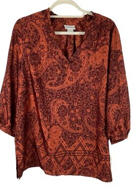 NWT Liz Claiborne Midnight Caravan Paprika Border Blouse